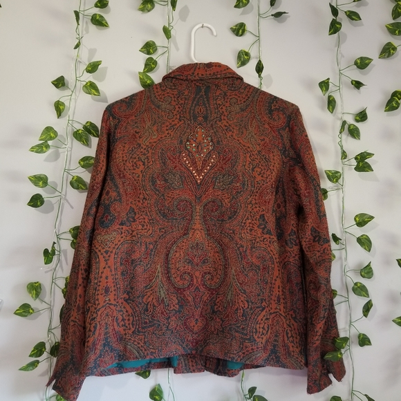 Coldwater Creek Womens Brown Paisley Sequin Button Down Jacket Collared … - Picture 9 of 9